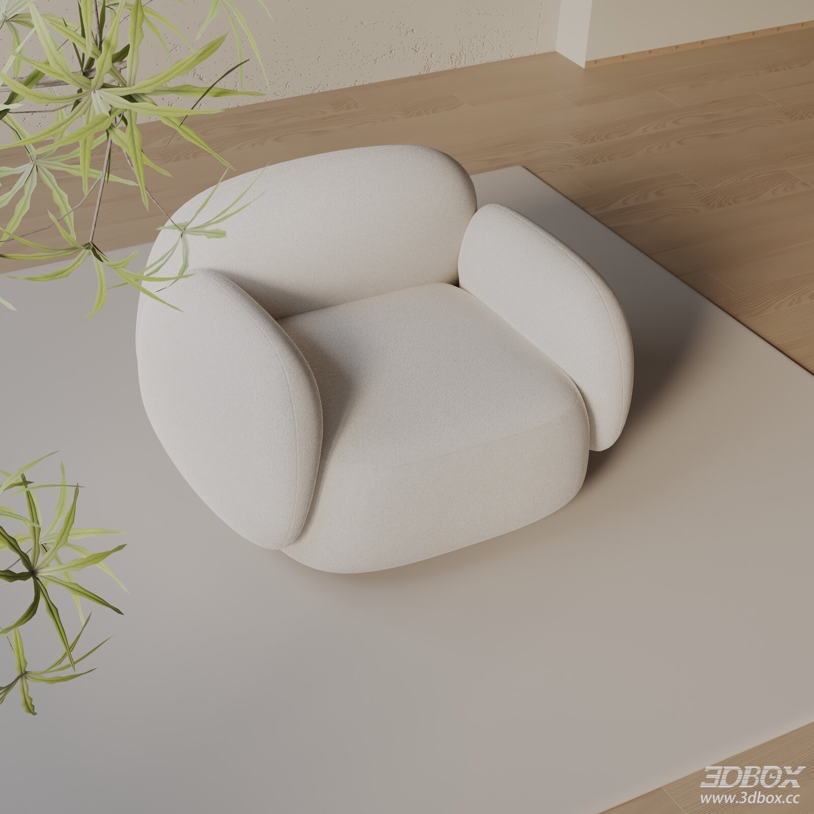 Modern Beige Fabric Upholstered Curved Armchair