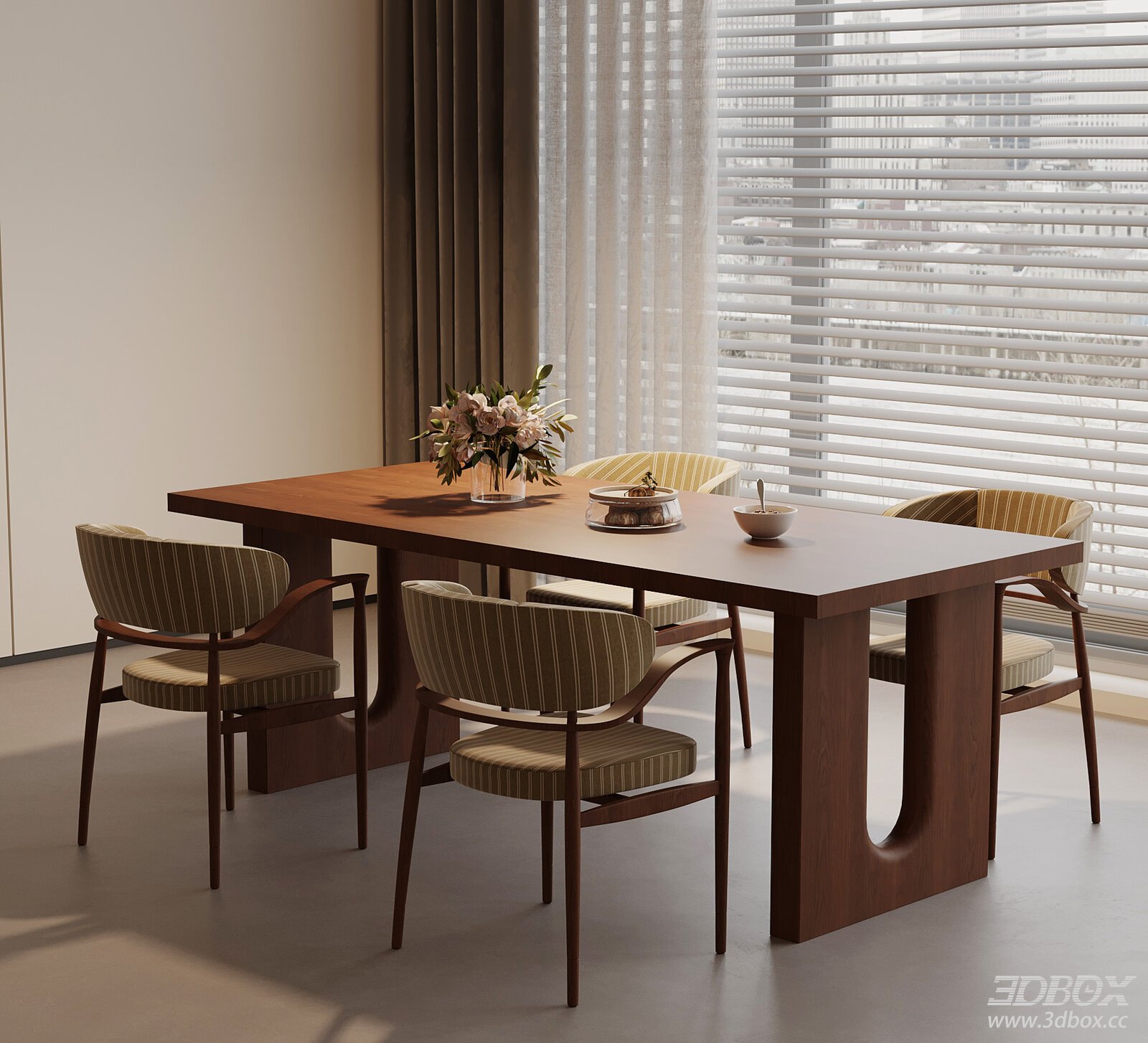 Mid Century Modern Walnut Dining Table and Chairs Set