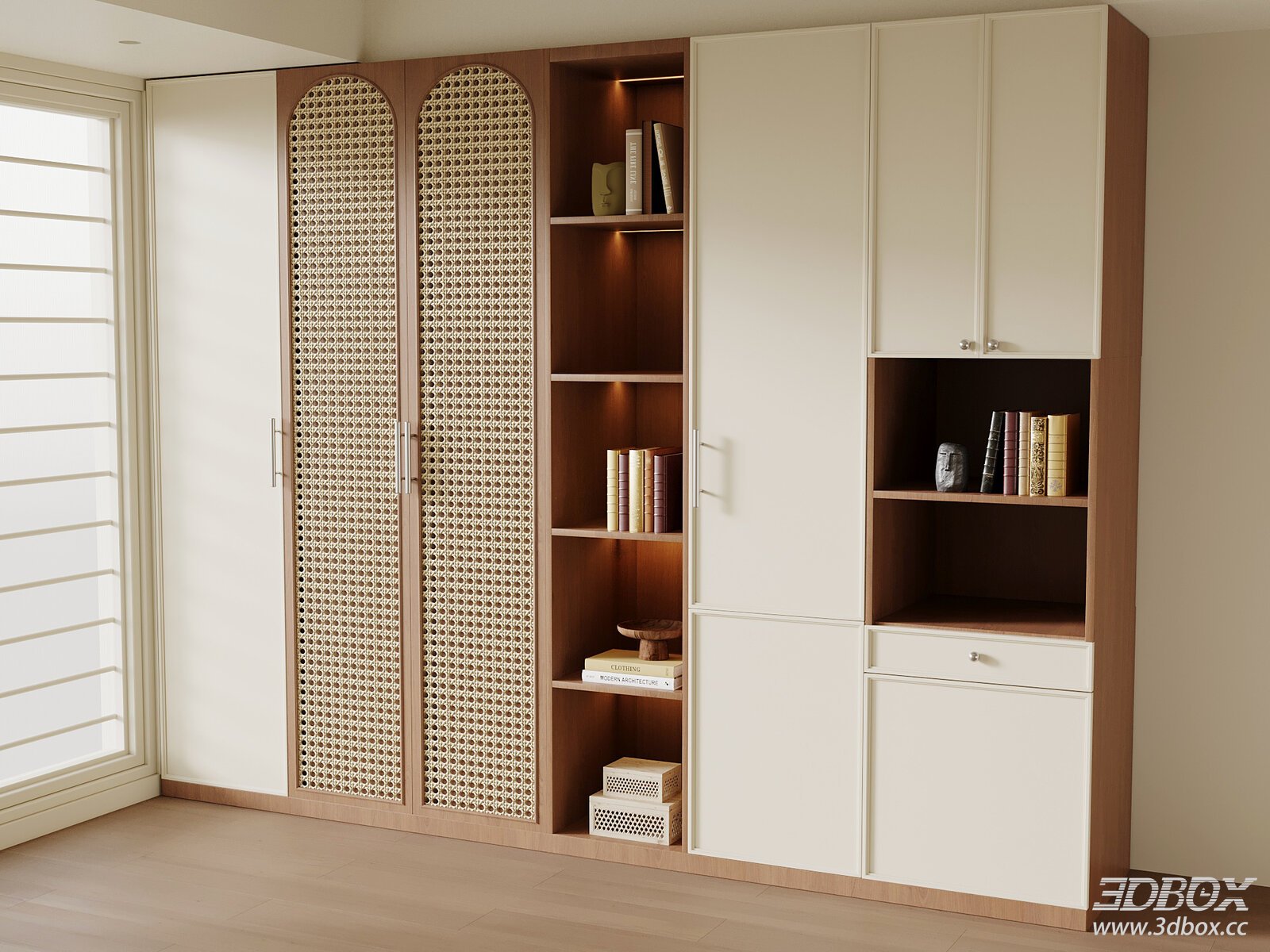 Mid Century Modern Rattan Wardrobe Storage Cabinet