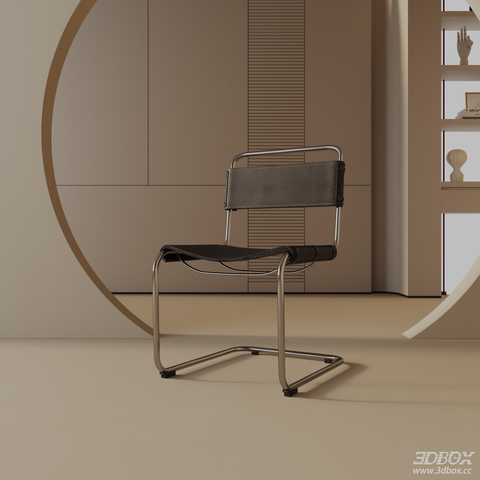 Modern Minimalist Cantilever Chair with Leather Seat and Metal Frame
