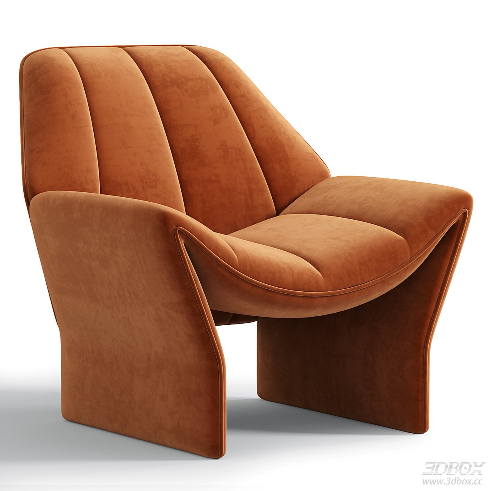 Modern Orange Velvet Upholstered Armchair