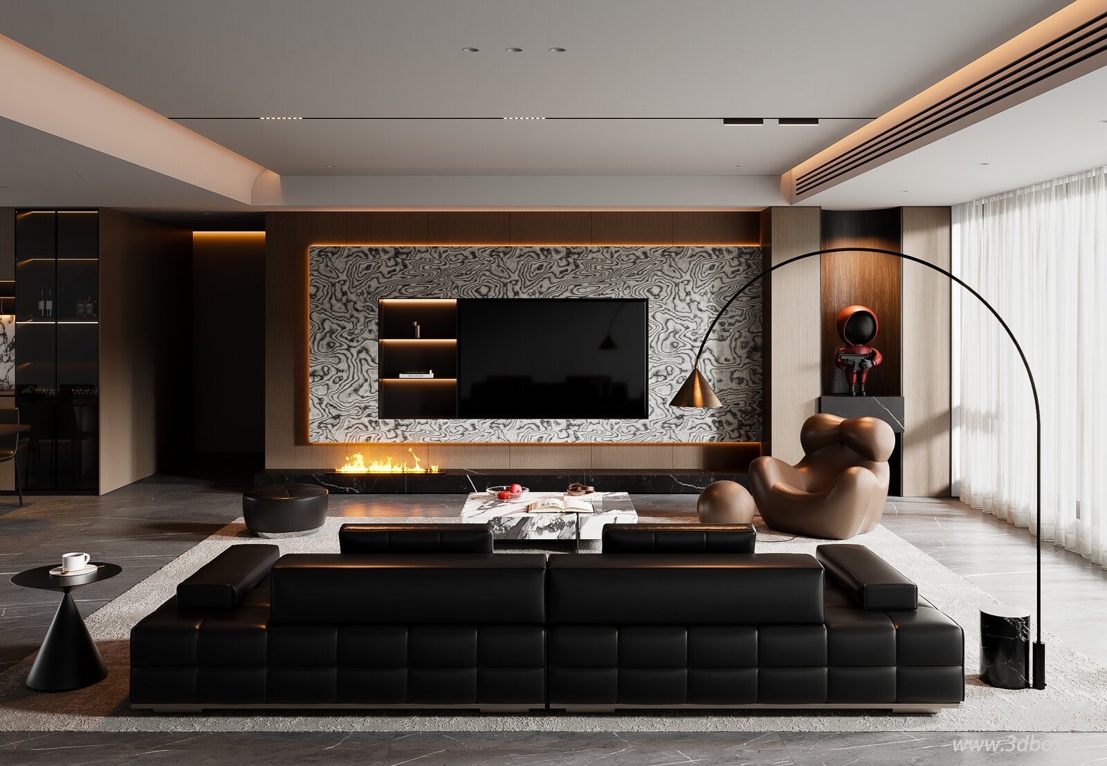 Modern Italian Style Living and Dining Room Interior