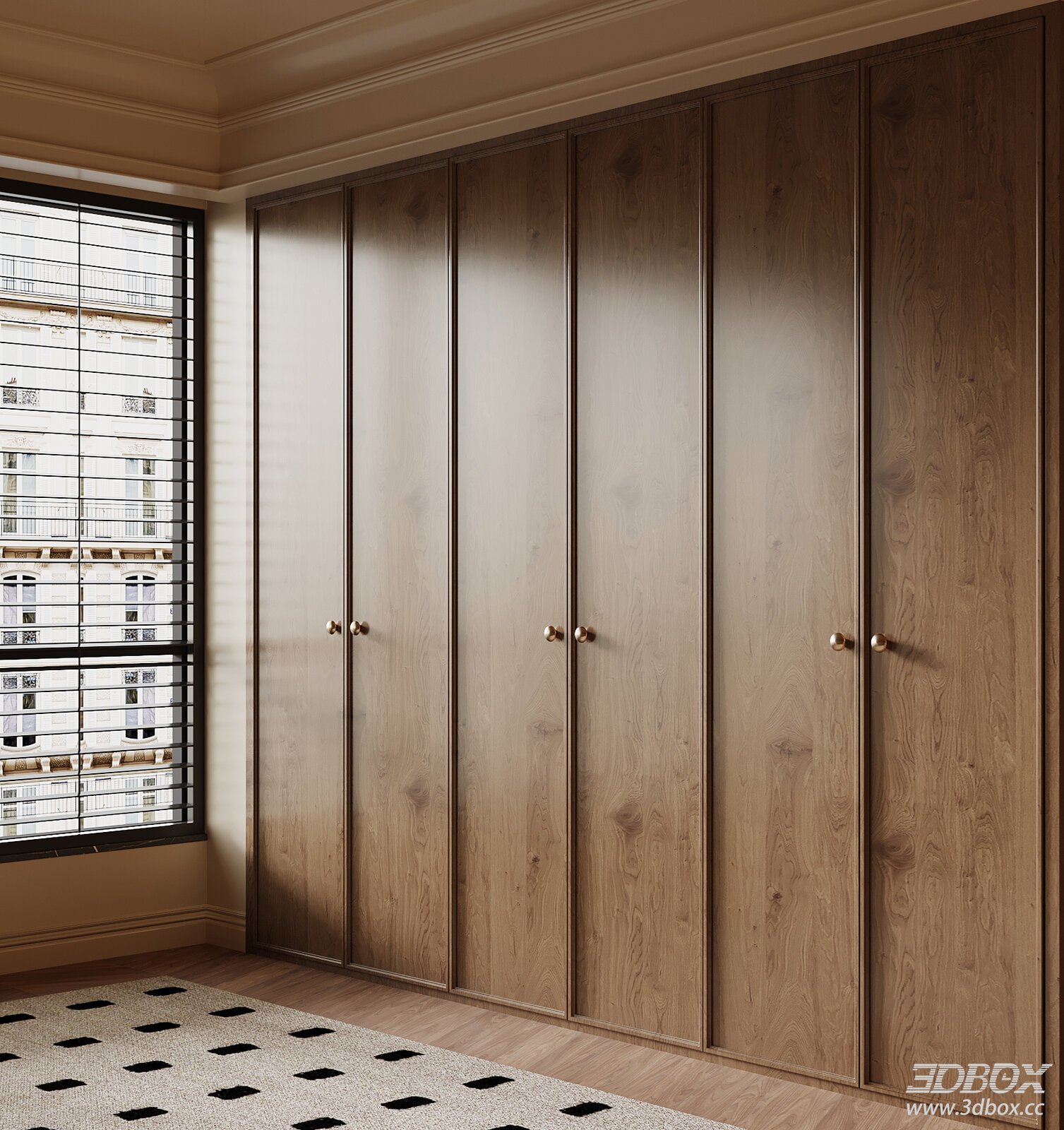Mid-century Solid Wood Wardrobe with Brass Handles