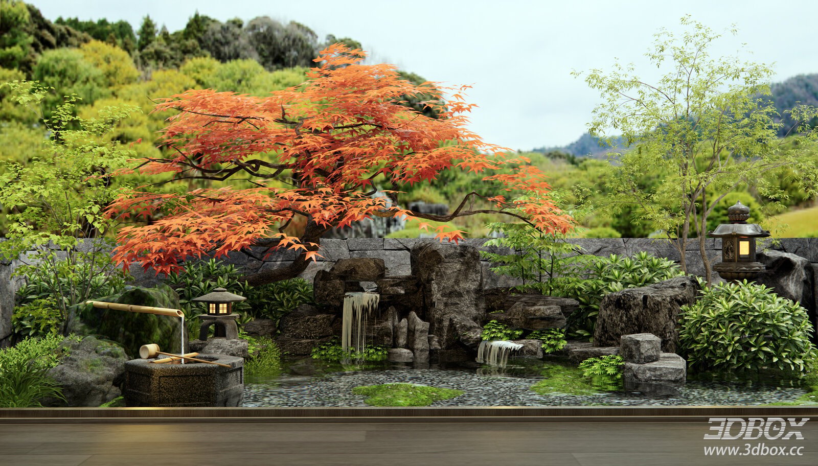 Japanese Zen Courtyard Landscape Water Feature Garden
