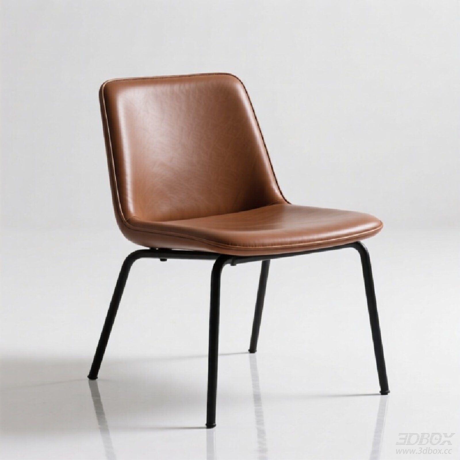 Modern Brown Leather Dining Chair with Black Metal Legs