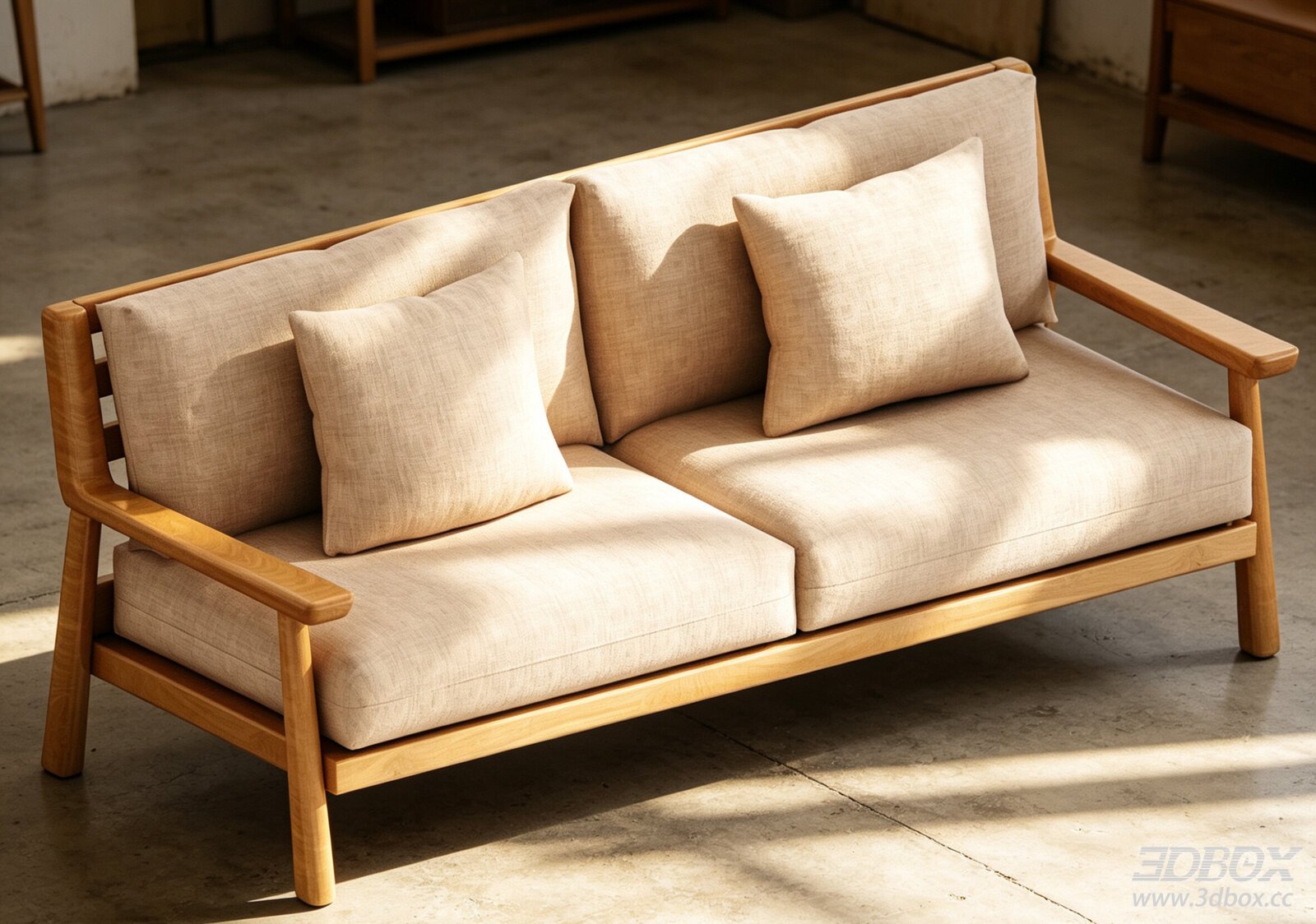 Nordic Style 2 Seater Fabric Sofa with Wooden Frame