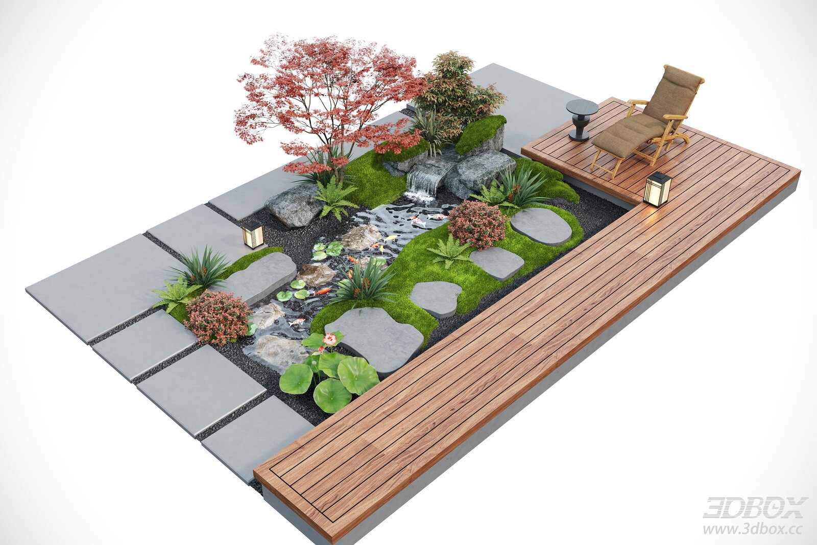 Modern Zen Courtyard Landscape Koi Pond Water Feature