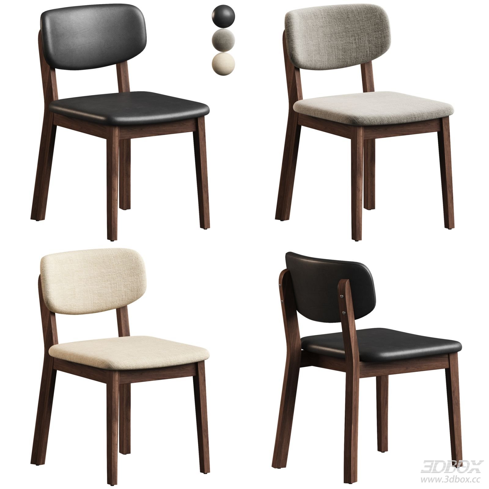 Modern Walnut Upholstered Dining Chair Set