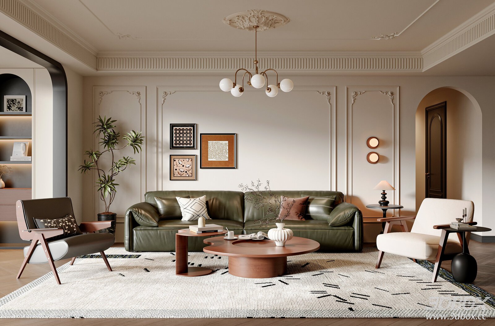 French Mid-century Vintage Living Room Sofa Armchair Coffee Table Set