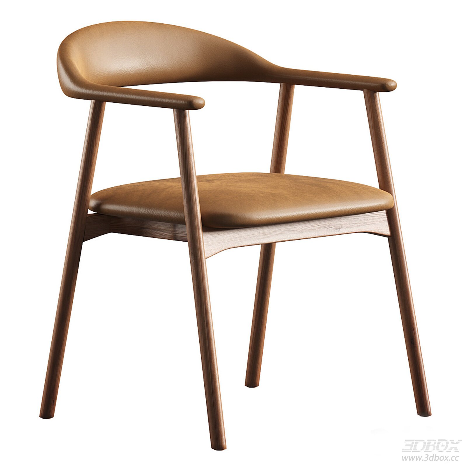 Modern Solid Wood Leather Upholstered Armchair
