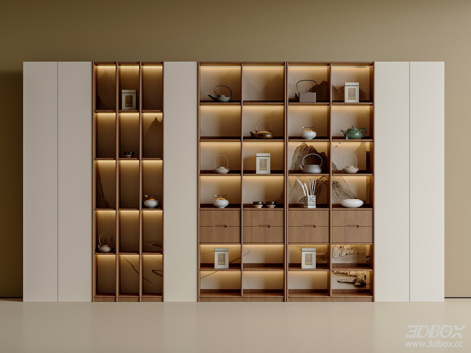 New Chinese Style Tea Display Cabinet with Teapot Decor