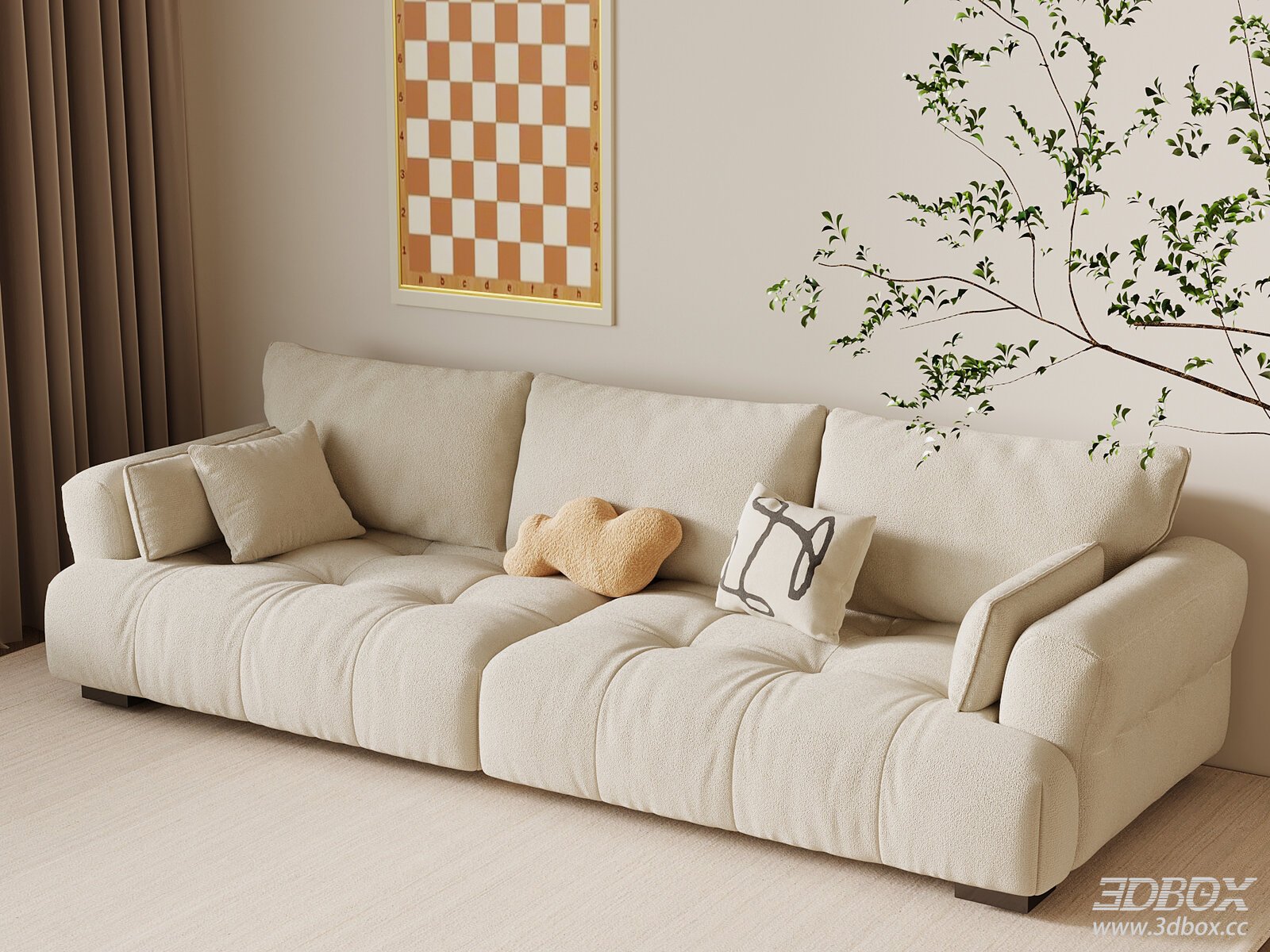 Modern Cream Style Beige Fabric Sofa Set