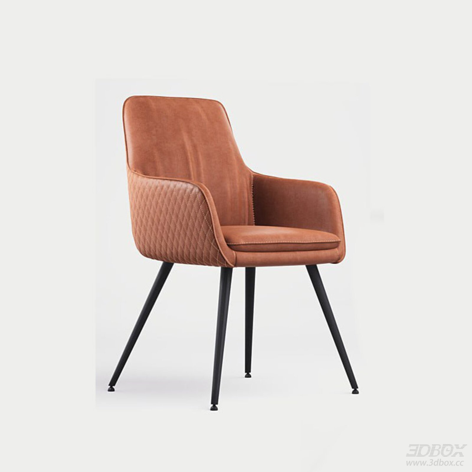 Modern Brown Leather Upholstered Dining Armchair with Metal Legs