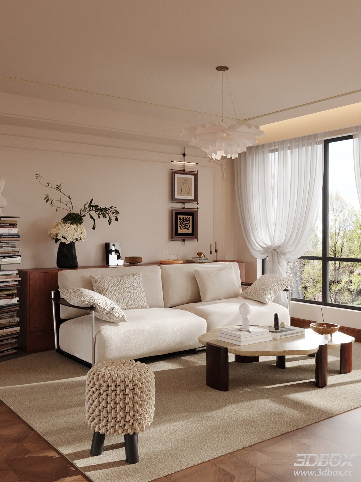 Vintage Cream Style Living Room Interior Scene