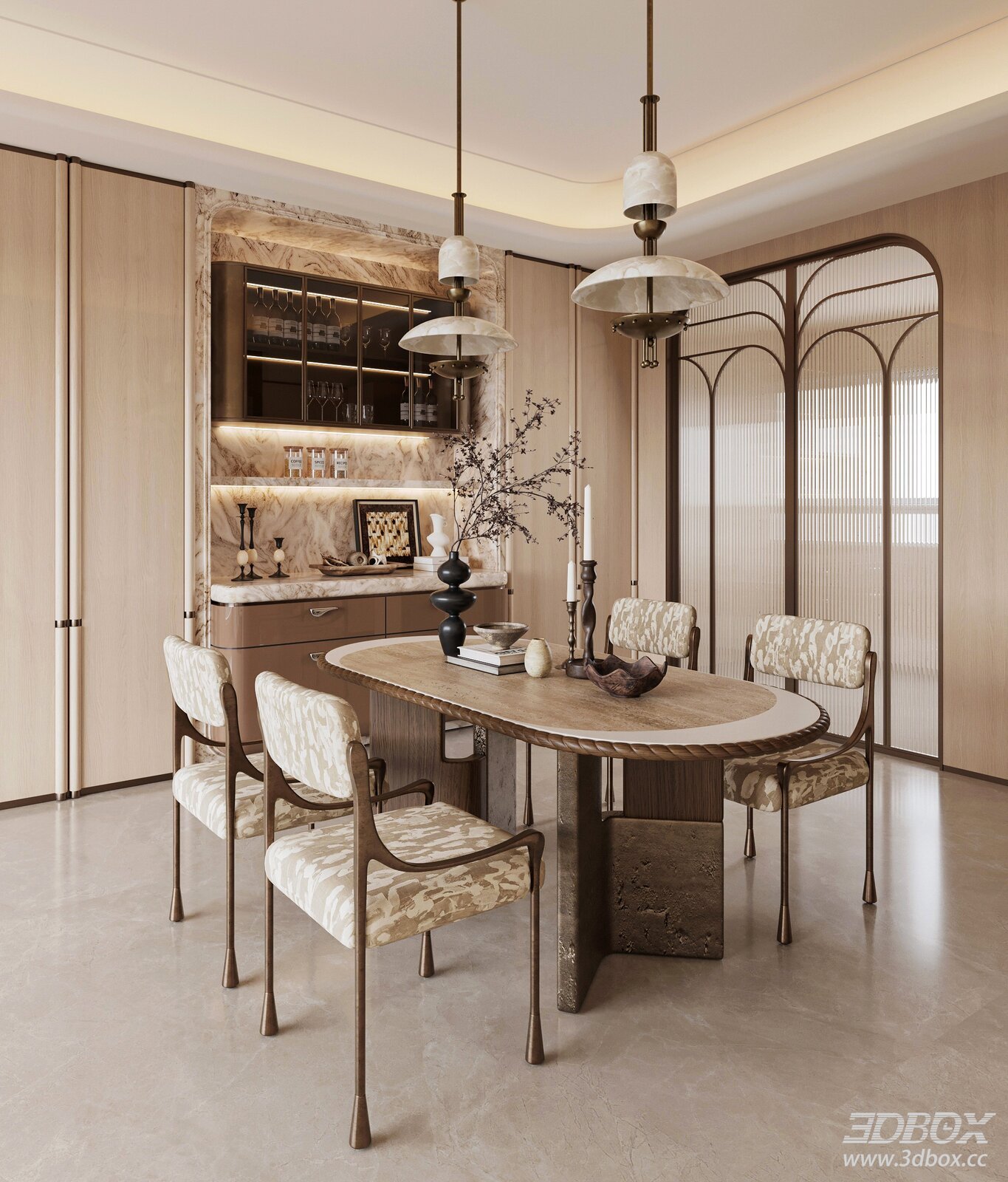 Modern Luxury Oval Dining Room Interior Set