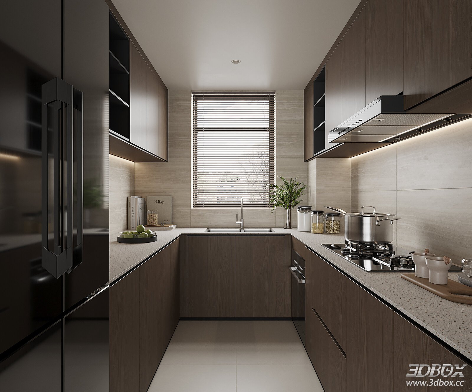 Modern Minimalist Wooden Kitchen Interior Scene