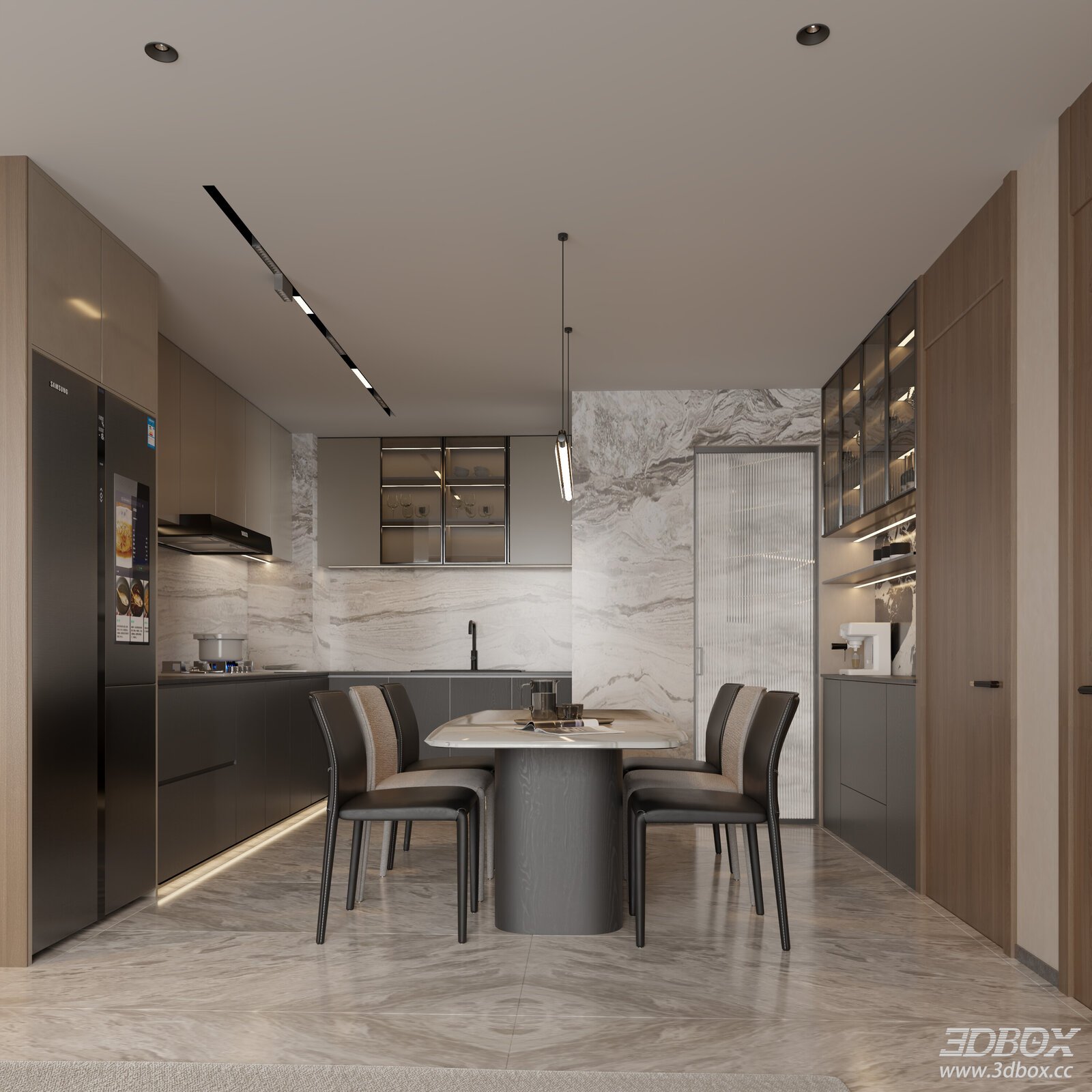 Modern Minimalist Kitchen and Dining Room Interior