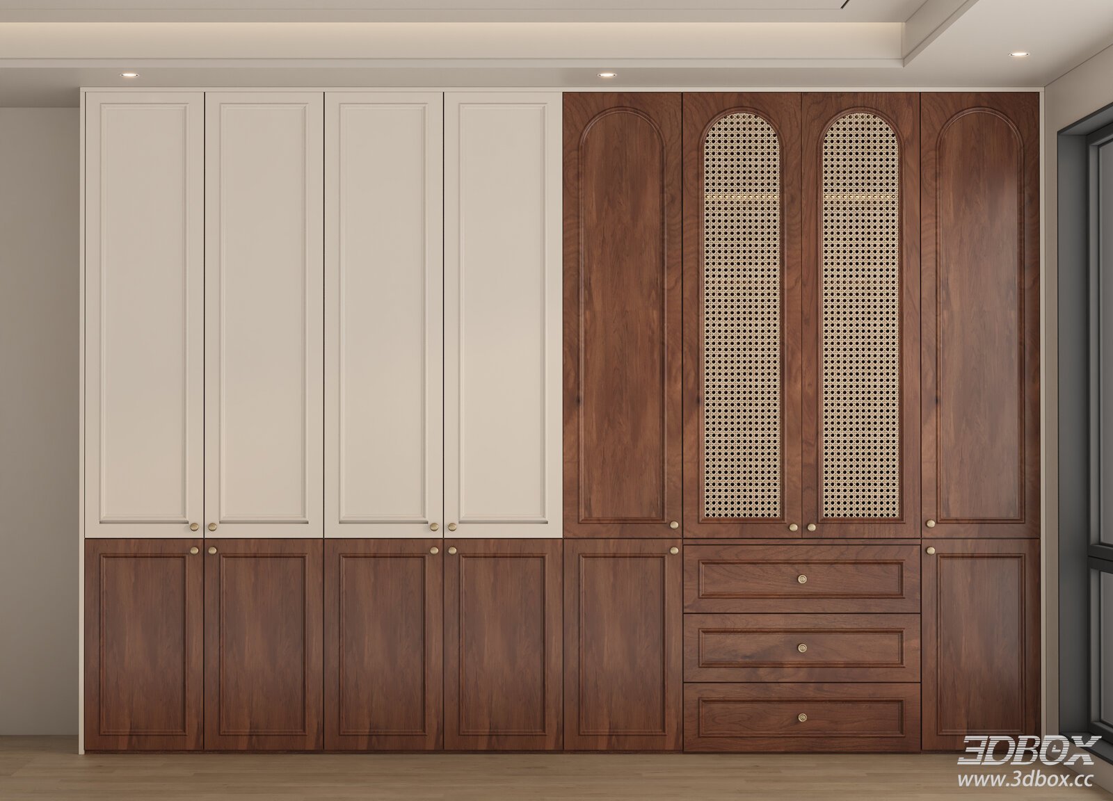 French Vintage Style Built-in Walnut Wardrobe