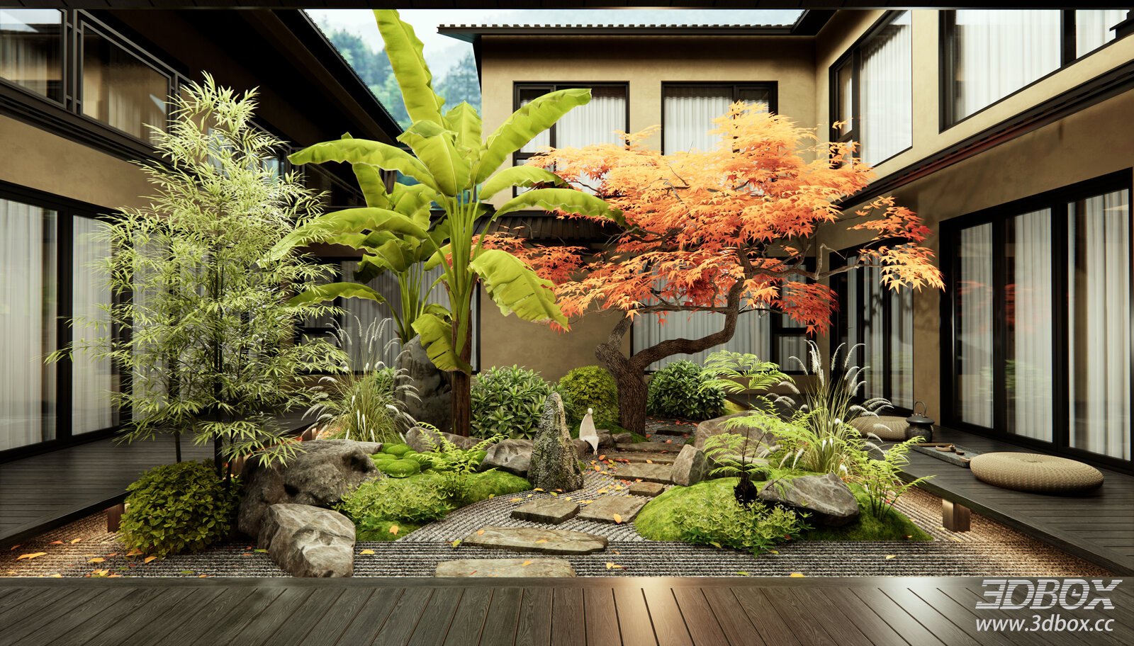 New Chinese Style Courtyard Zen Landscape Garden Scene