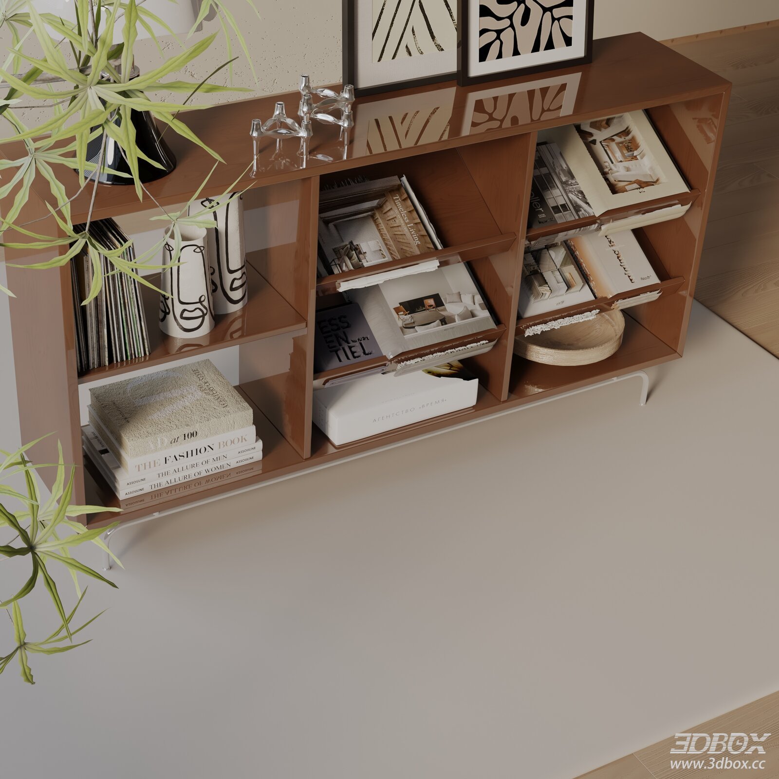 Modern Glossy Wooden Hallway Sideboard Open Storage Cabinet