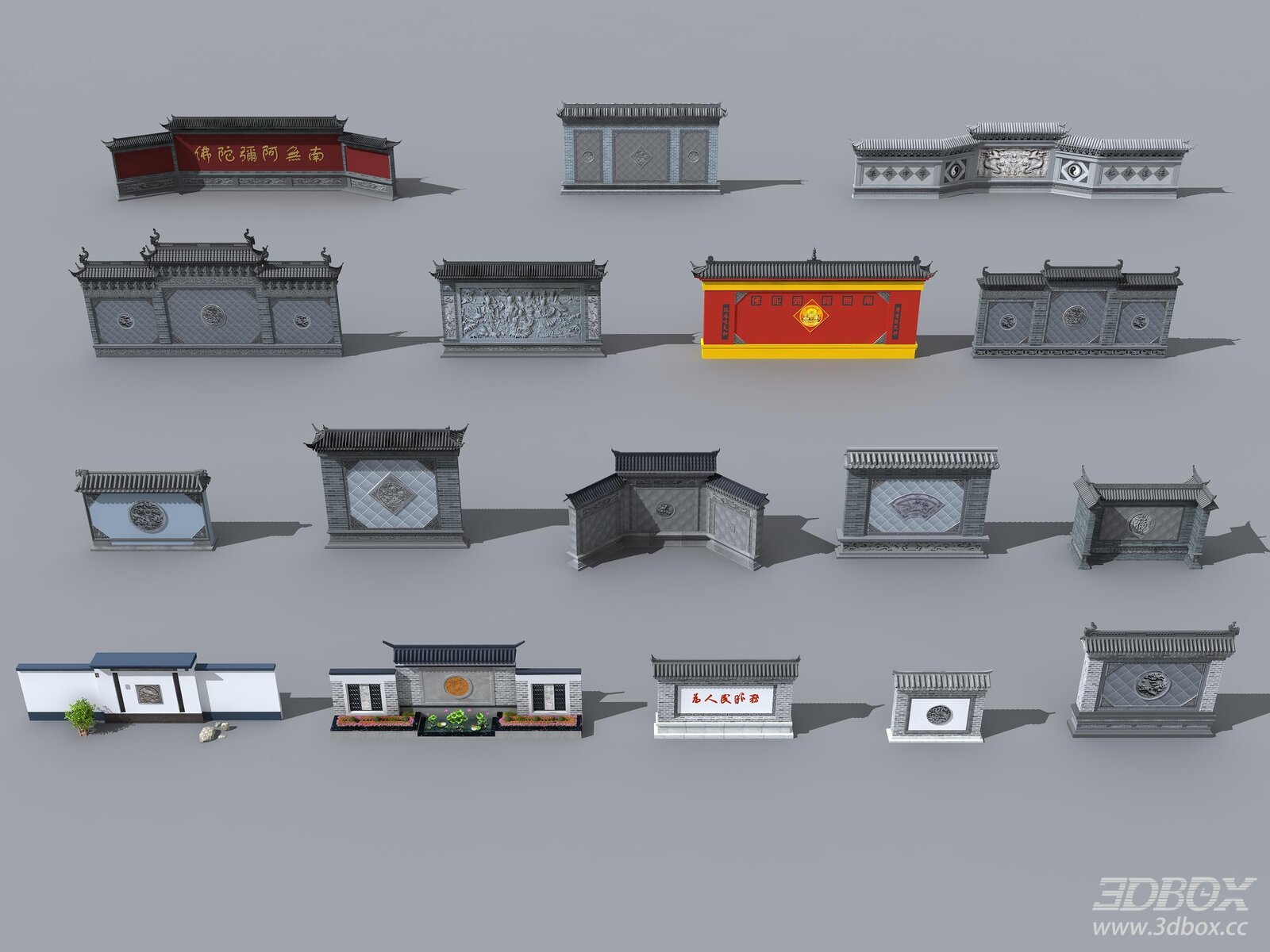 Traditional Chinese Screen Wall Relief Facade Set