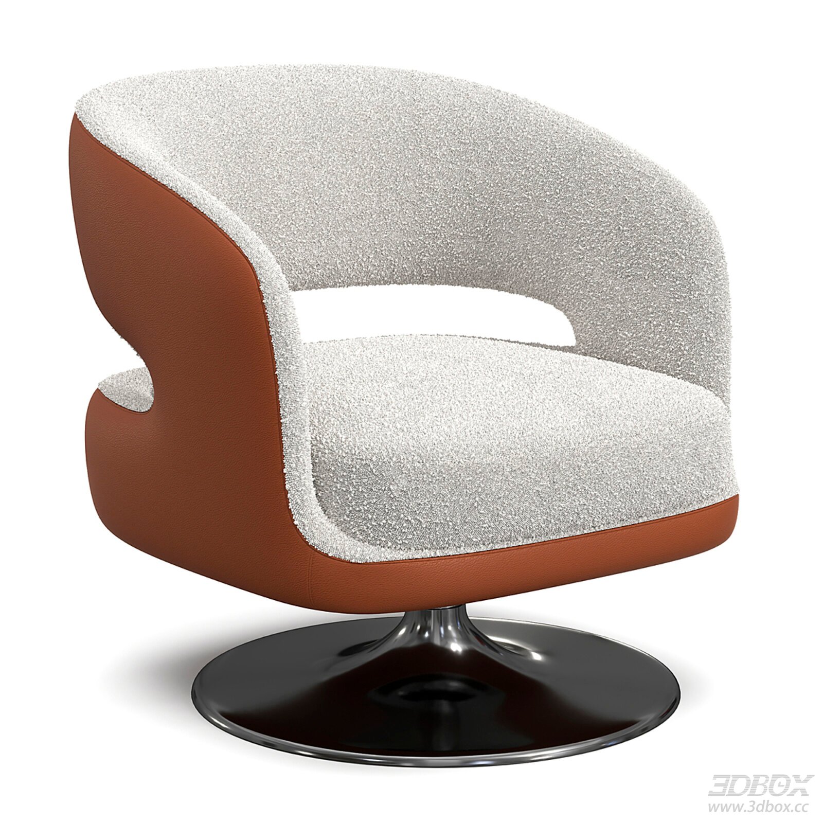 Modern Boucle Fabric Single Swivel Armchair with Leather Accent