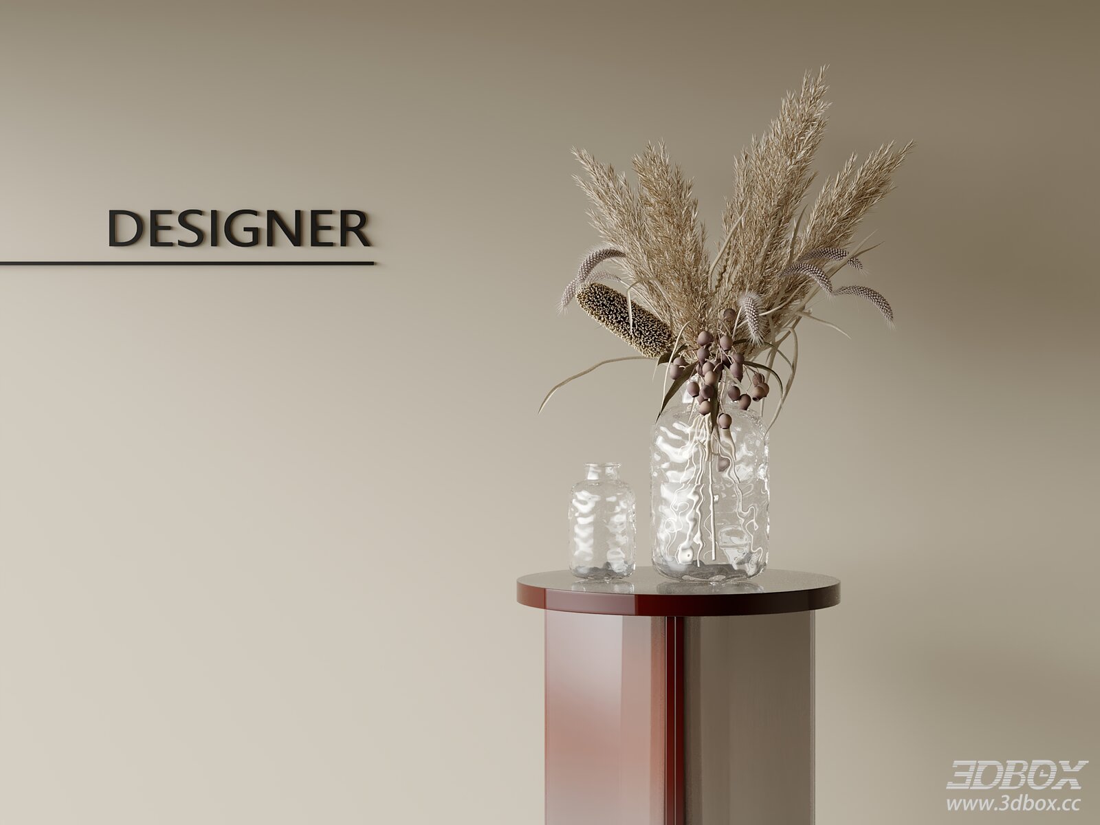 Dried Pampas Grass Decorative Set with Glass Vases