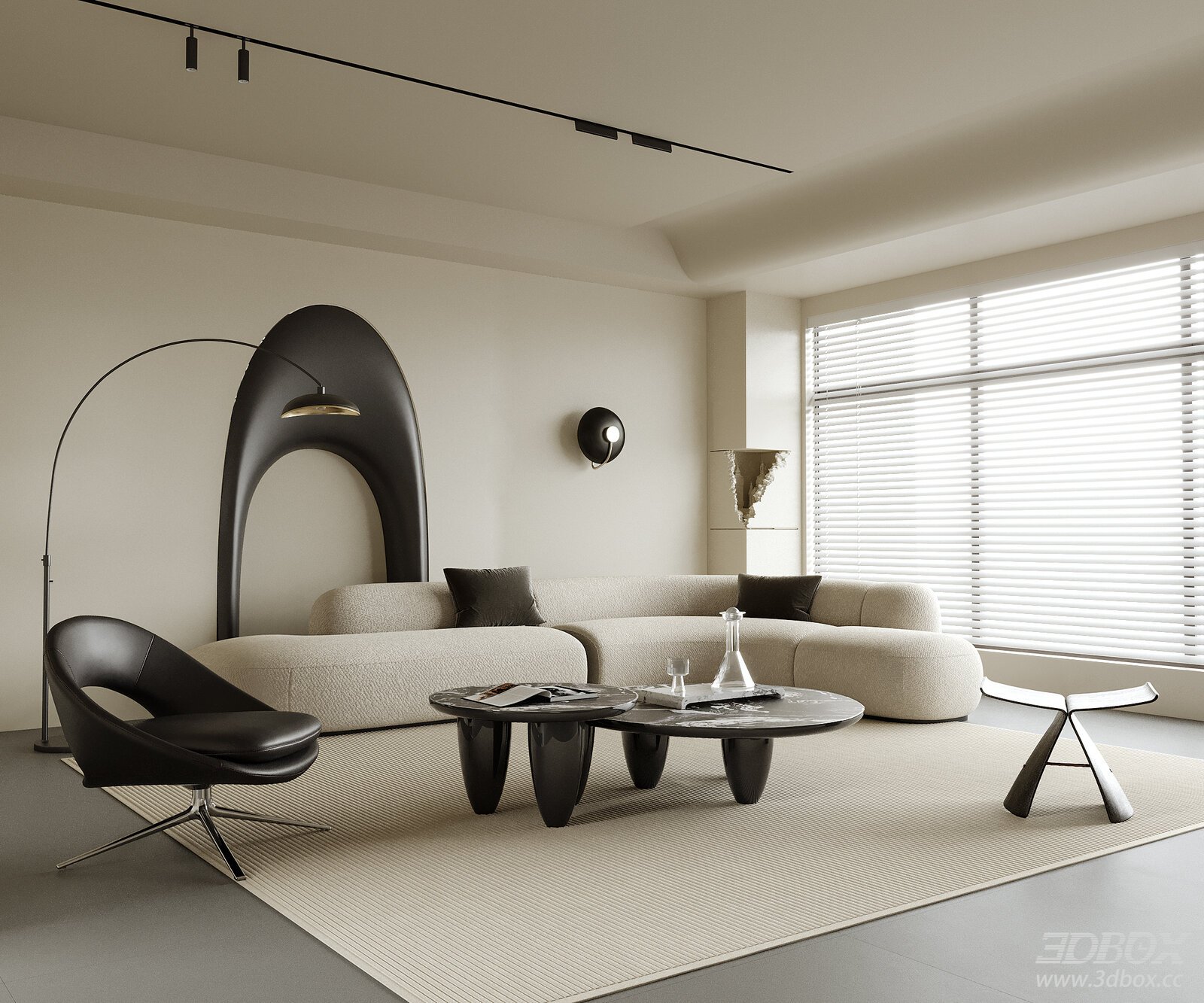 Modern Minimalist Curved Sofa Living Room Interior Scene
