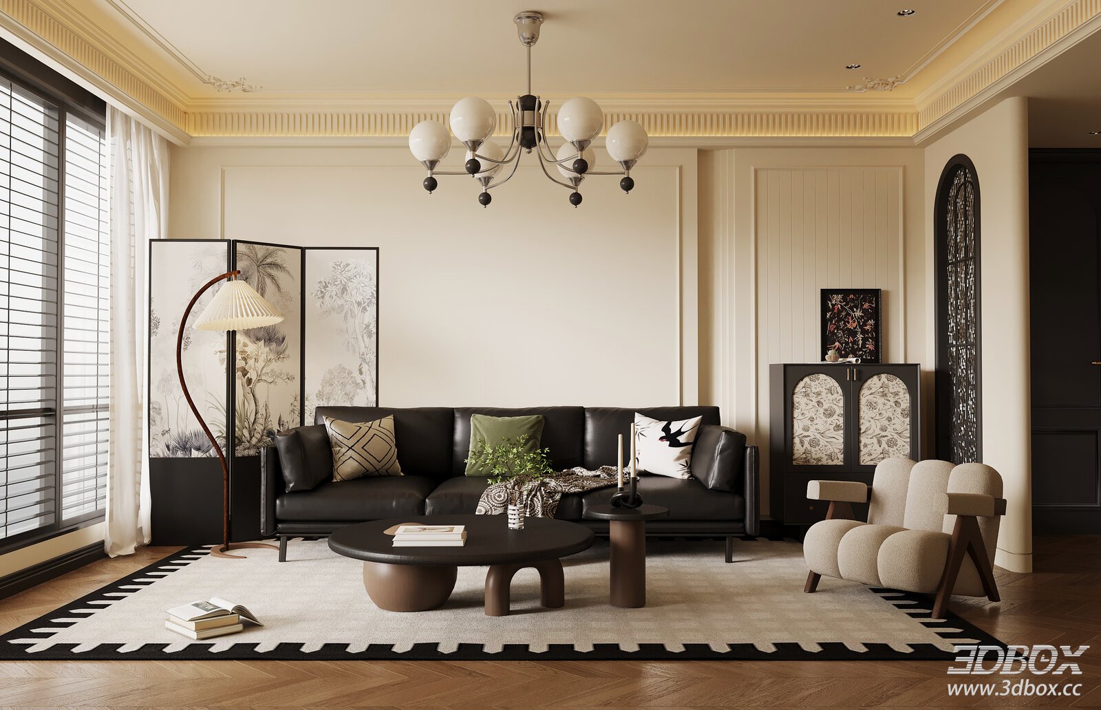 French Retro Style Living Room Interior Scene