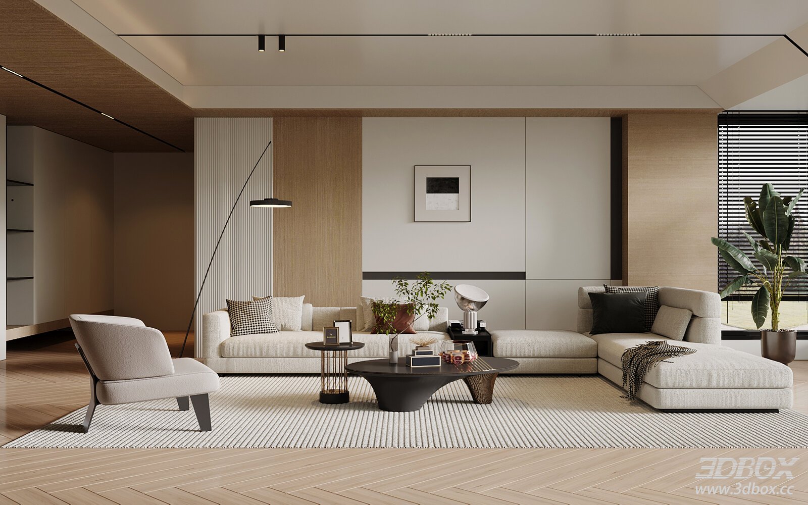 Modern Minimalist Living Room With Sofa Set And Coffee Tables