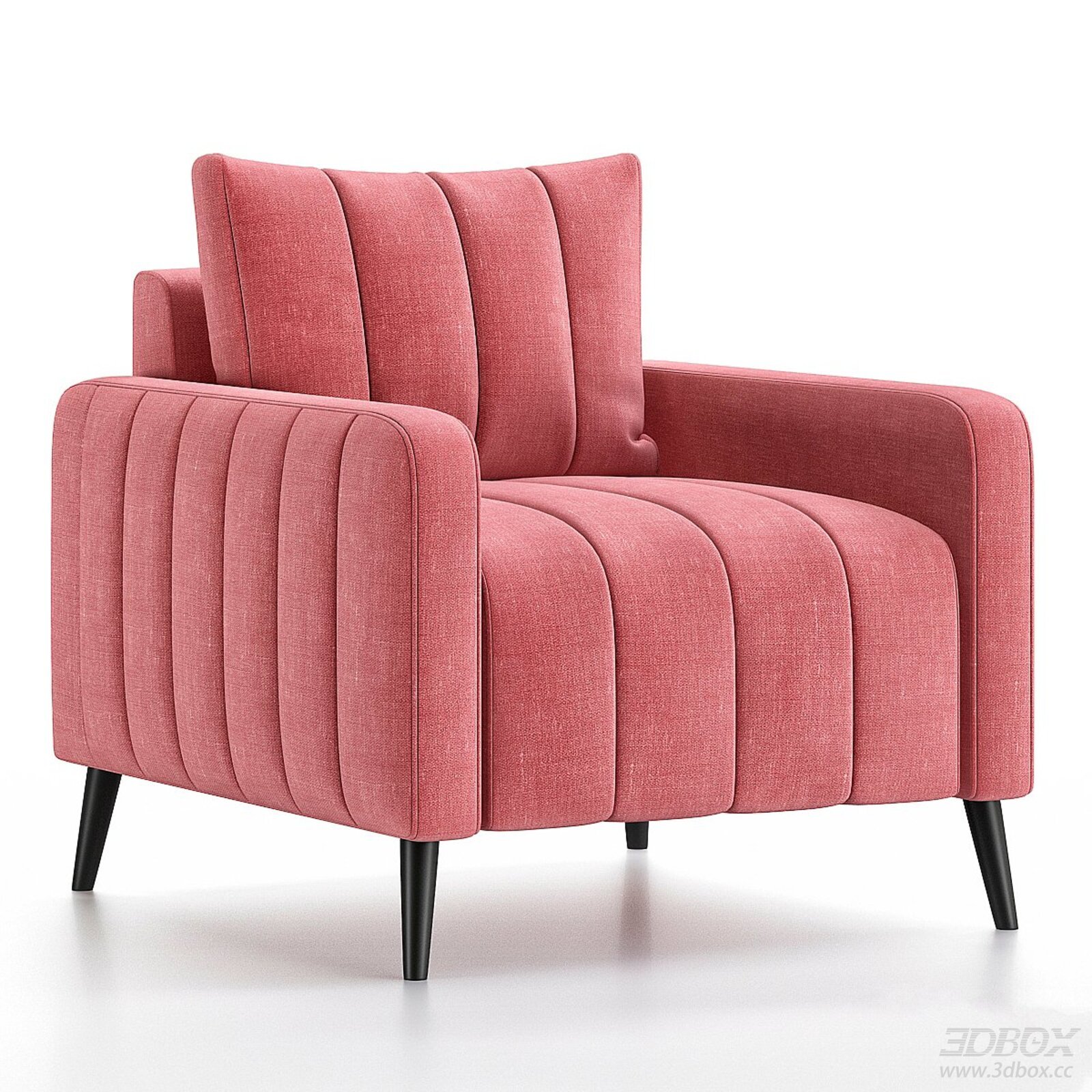 Modern Pink Upholstered Single Armchair with Wood Legs