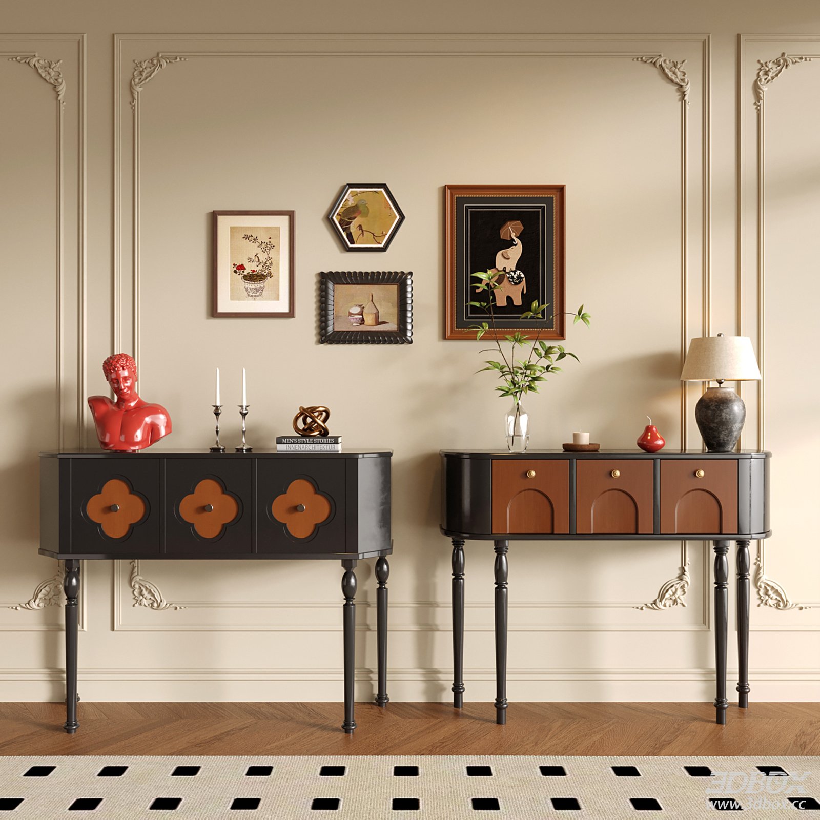 French Vintage Sideboard Console Table Set