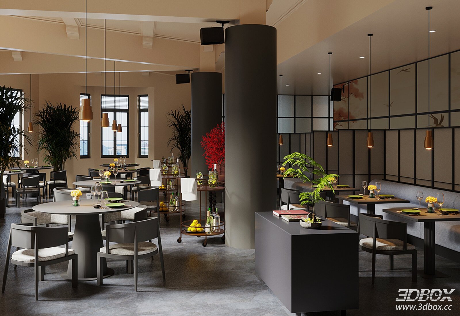 Modern Southeast Asian Style Restaurant Interior Scene