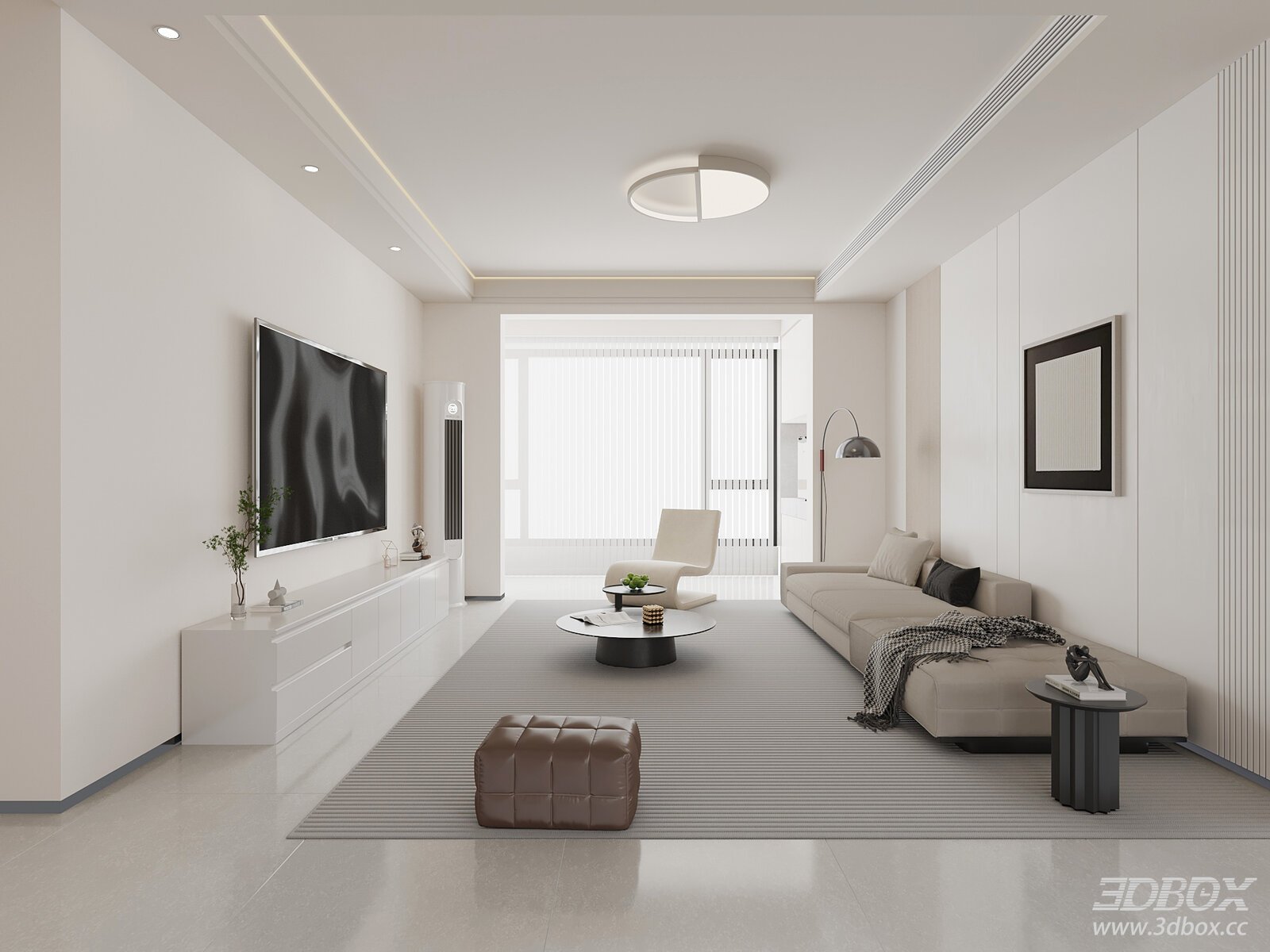 Modern Minimalist Living Room with Sofa and TV Cabinet