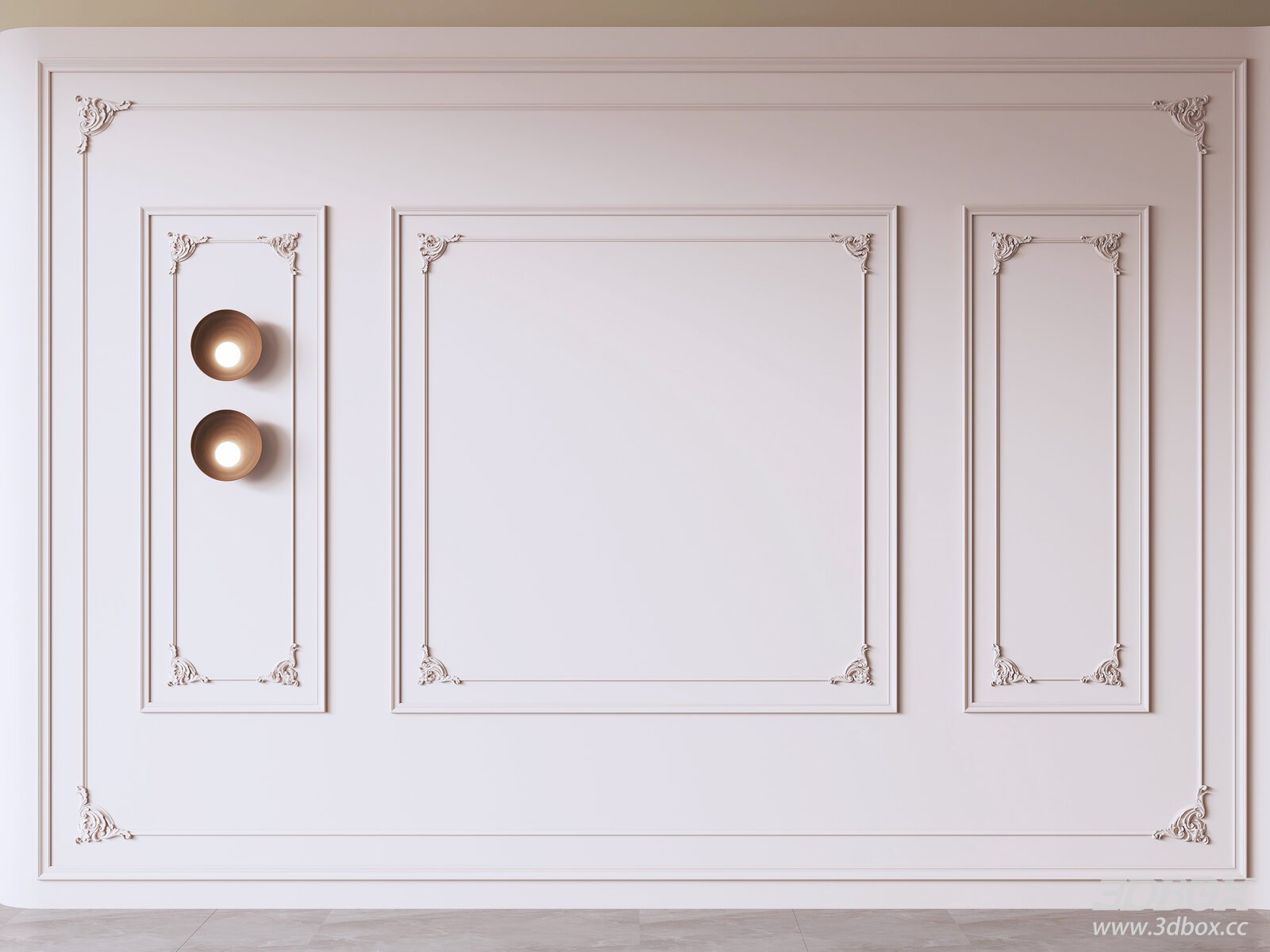 French Style Ornate Wall Panel with Carved Plaster Molding