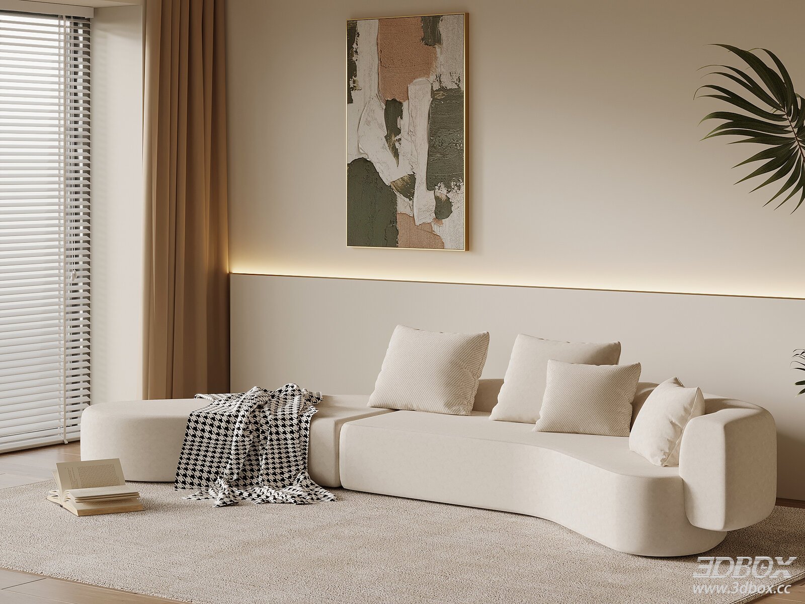 Modern Cream Style Curved Fabric Sofa Set
