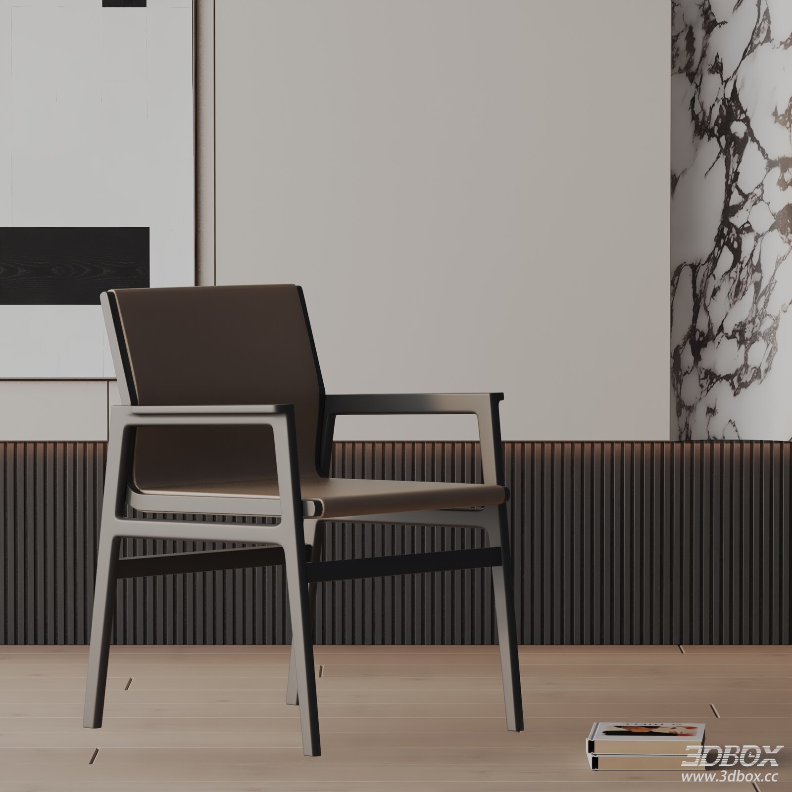 Modern Minimalist Leather Upholstered Wooden Armchair
