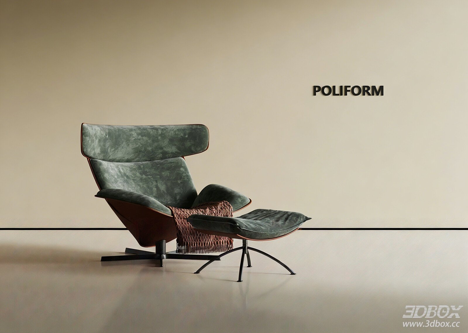 Modern Velvet Lounge Armchair with Ottoman