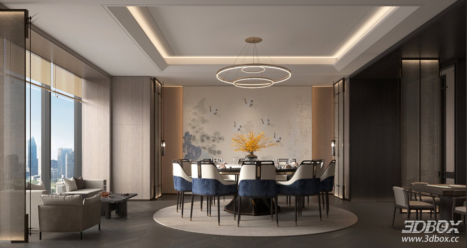 New Chinese Style Luxury Private Dining Room Scene