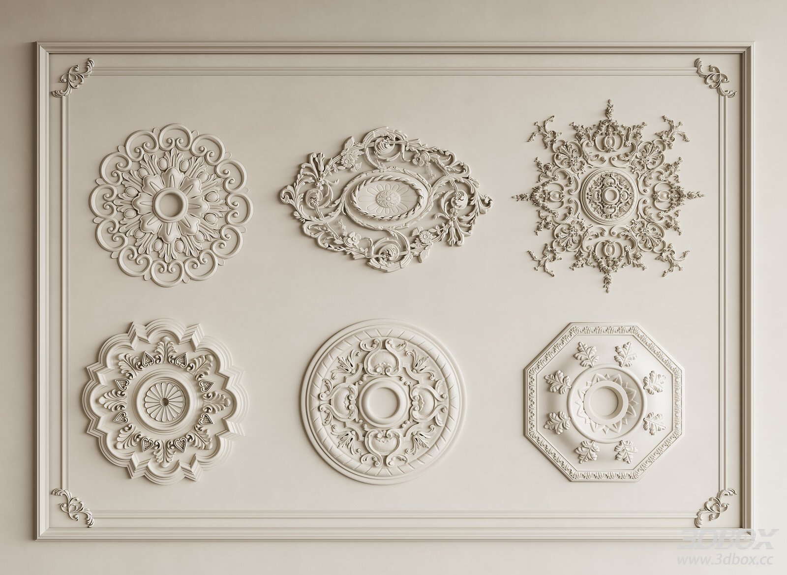 Classic Decorative Plaster Ceiling Rosette Set