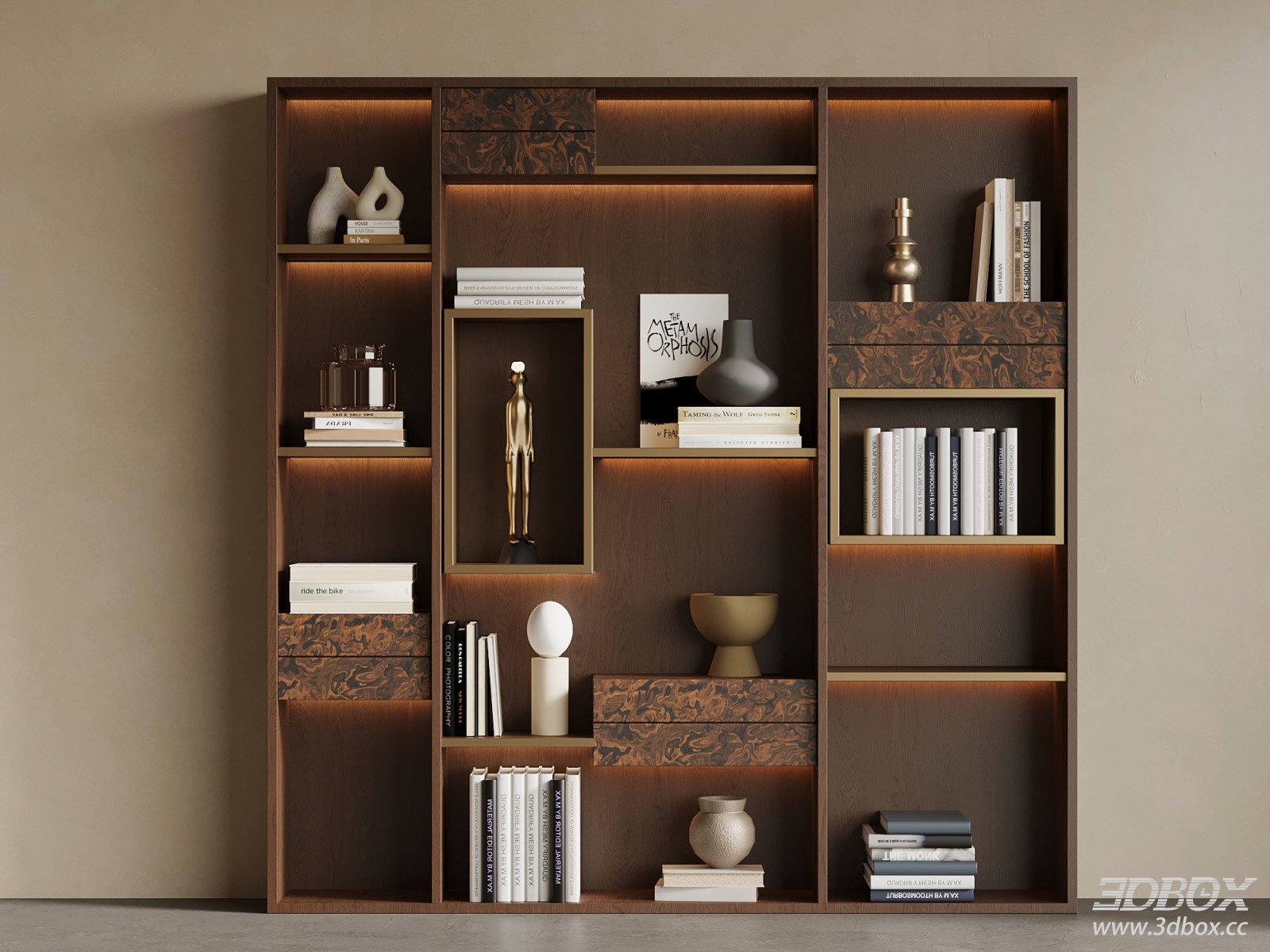 New Chinese Style Walnut Wood Display Bookshelf with LED Light