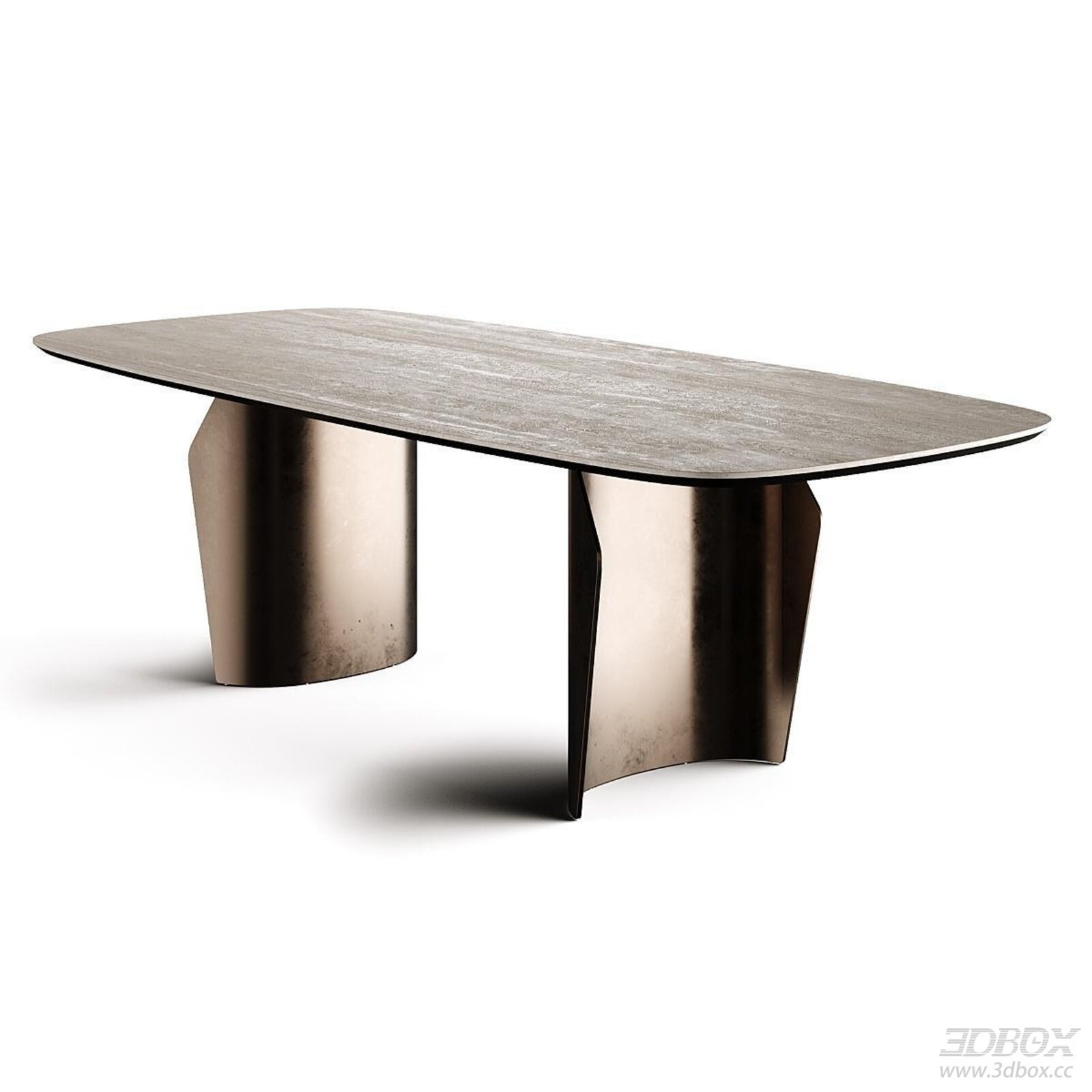 Modern Marble Top Bronze Base Rectangular Dining Table