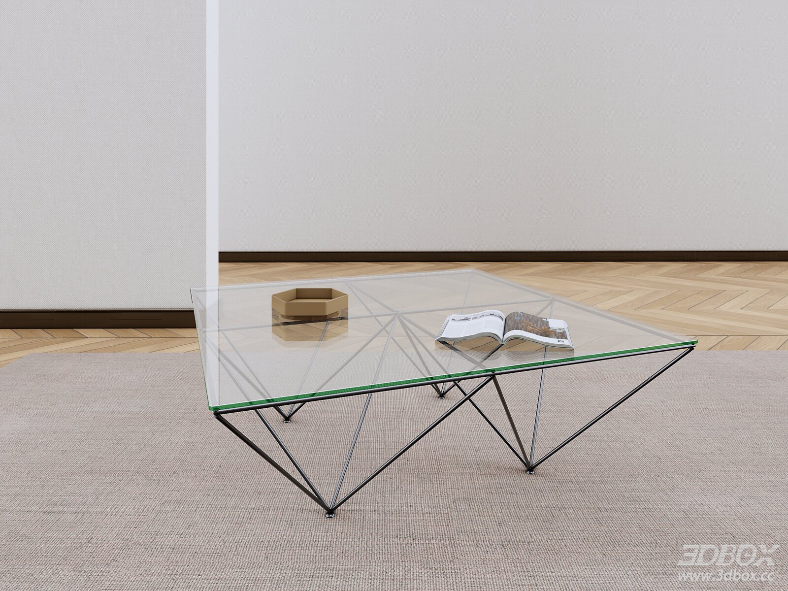 Barcelona W Glass Metal Geometric Coffee Table