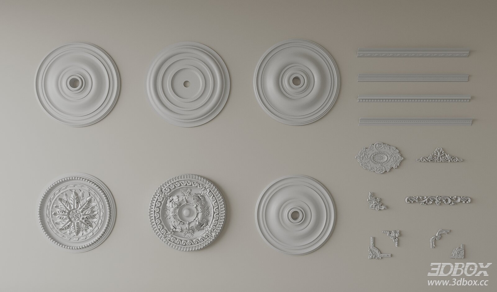 Neoclassical Decorative Plaster Ceiling Rosette Set