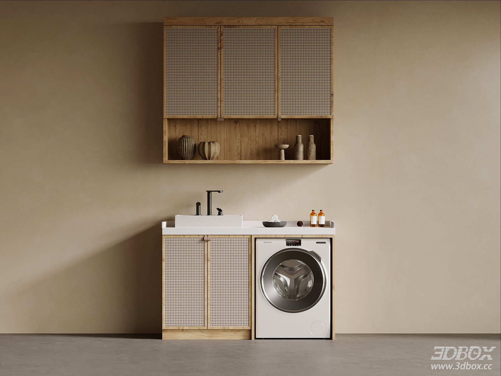 Wabi Sabi Style Laundry Washing Machine Cabinet Set