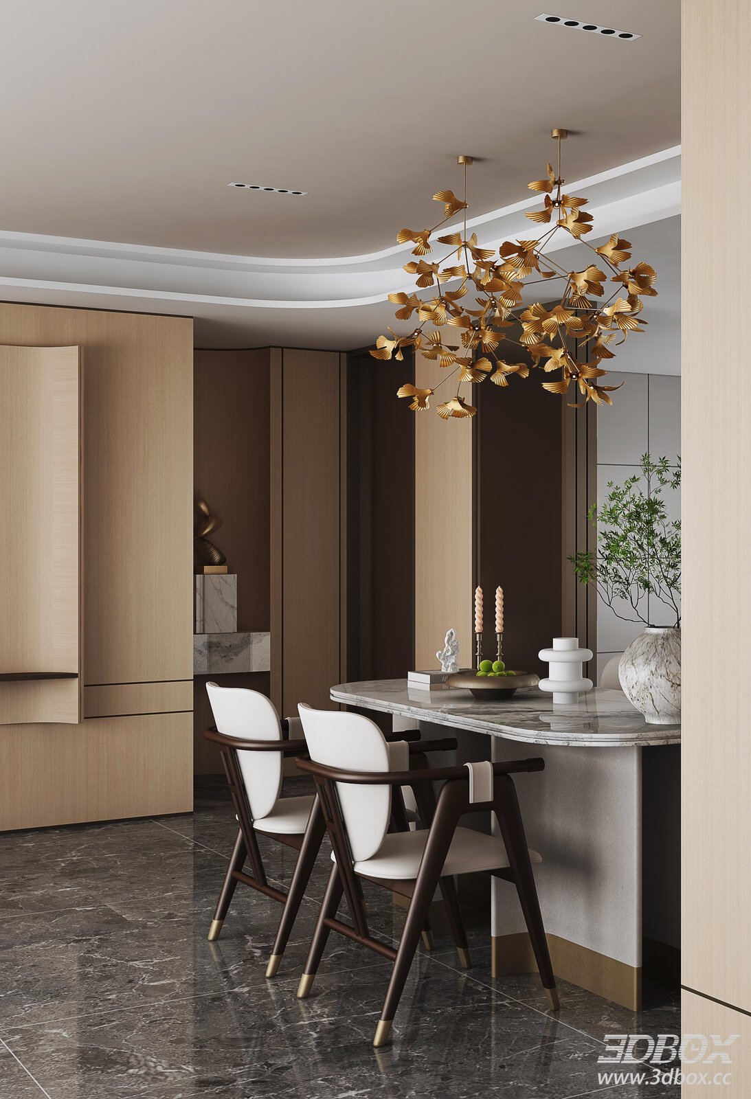 Luxury Modern Marble Dining Room Interior Scene