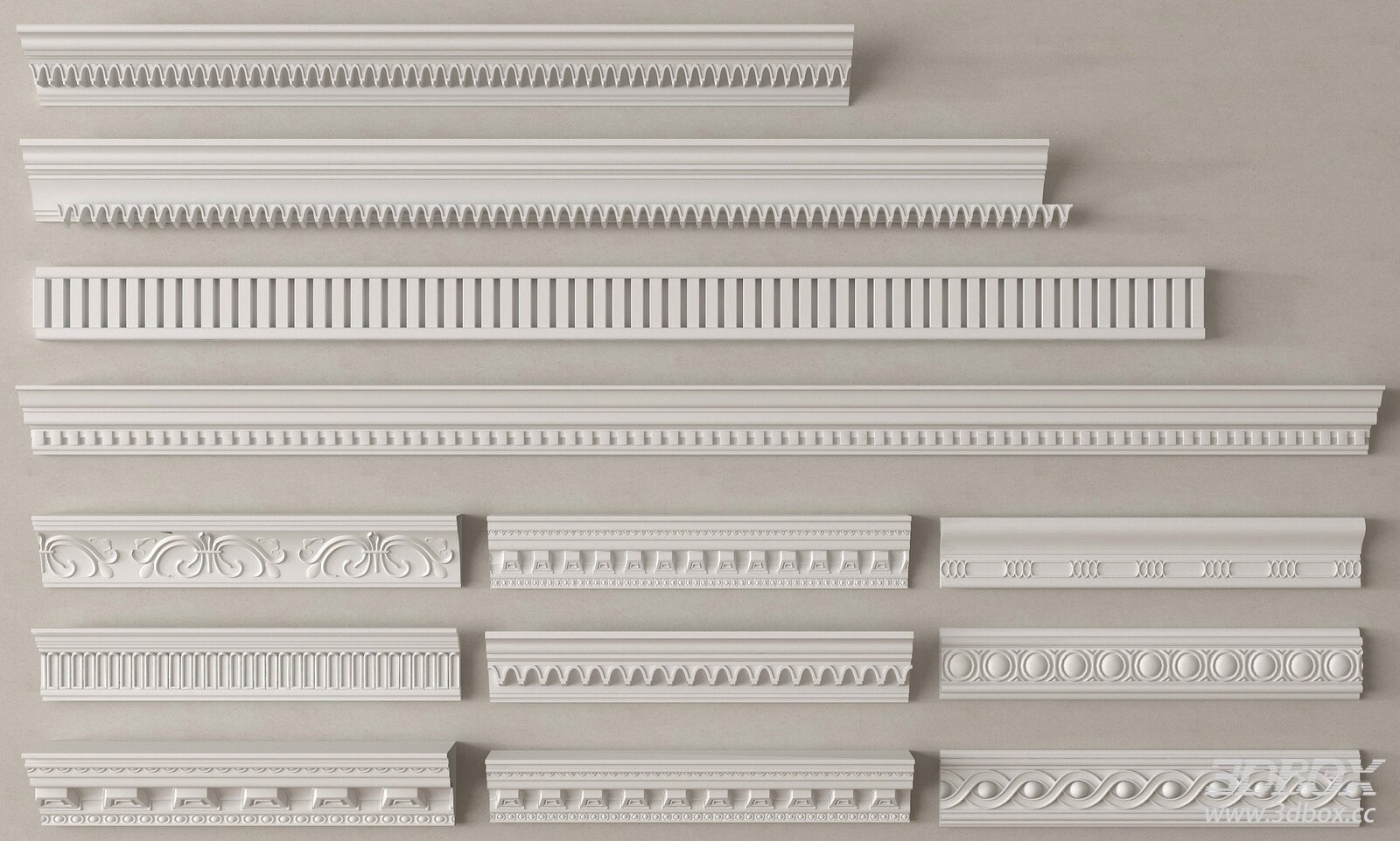 Neoclassic Gypsum Decorative Plaster Cornice Molding Set
