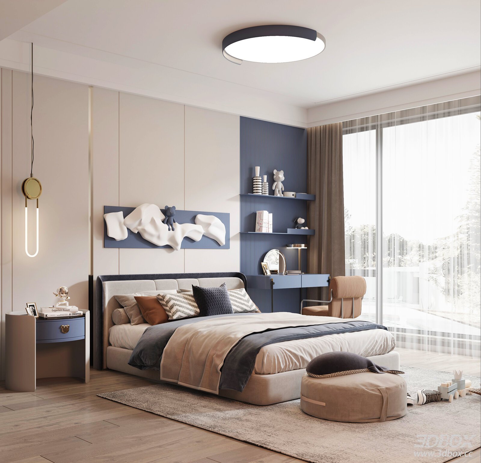 Modern Soft Style Kids Bedroom Interior Scene