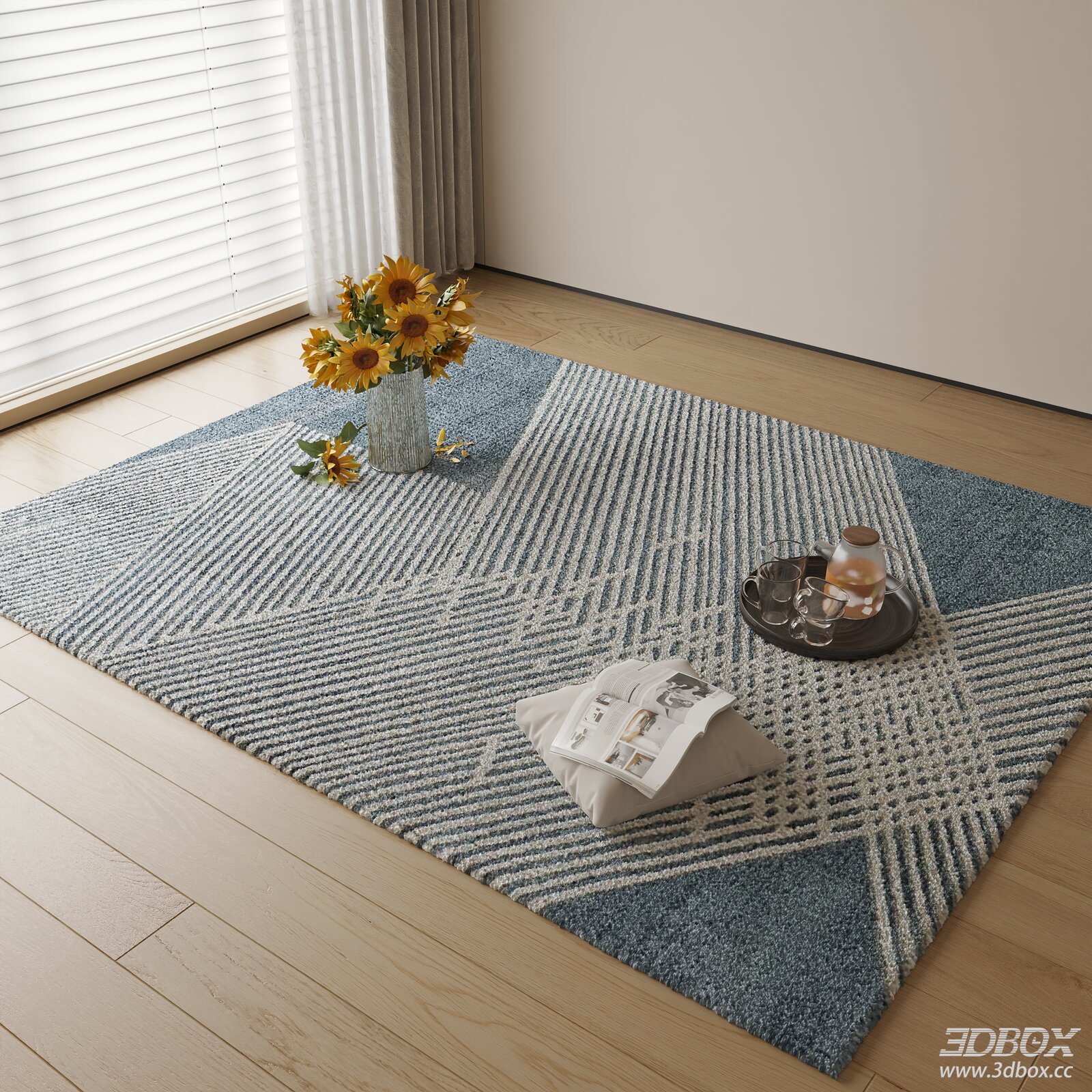 Modern Geometric Blue Grey Area Rug