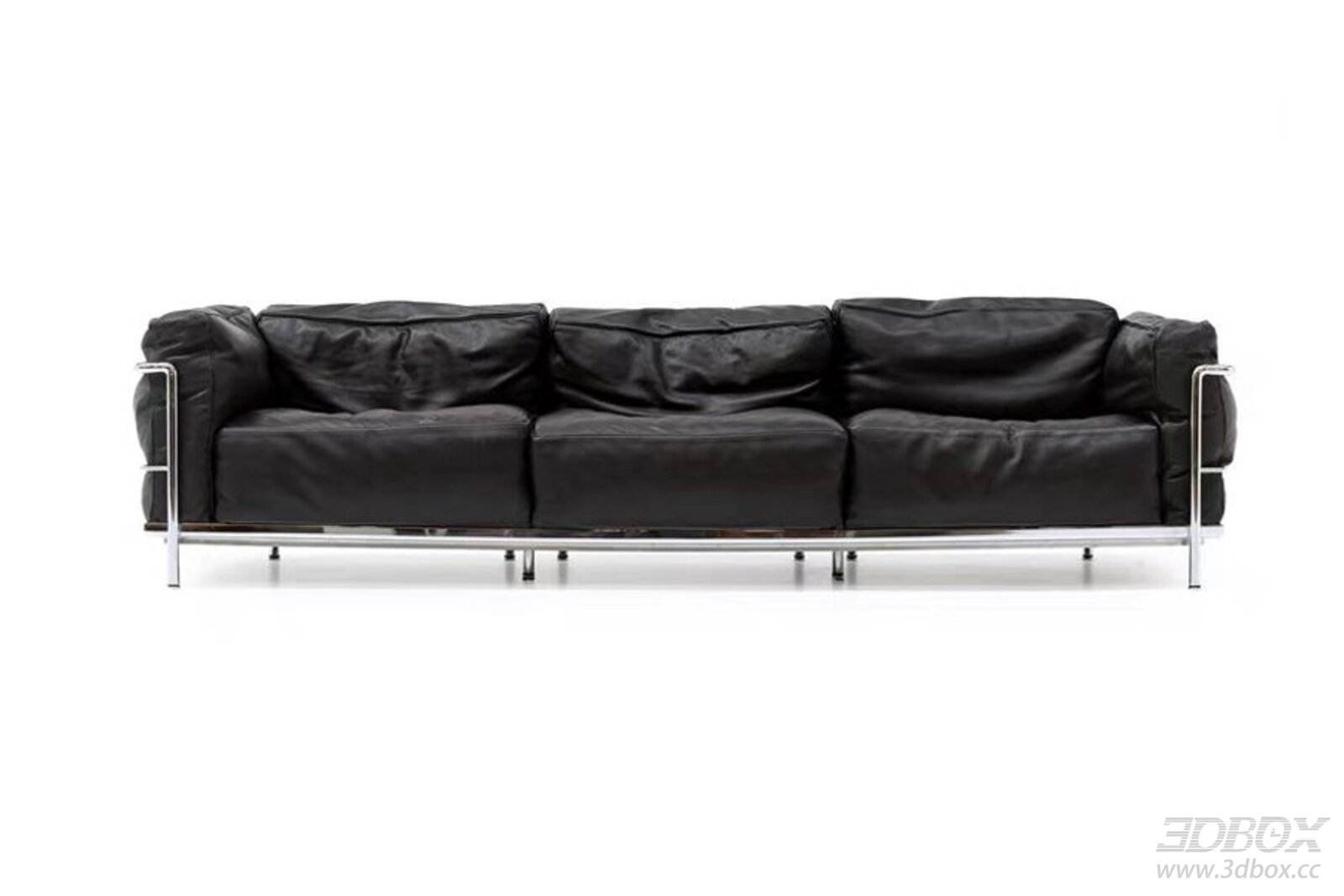 Modern Black Leather Three Seater Sofa with Metal Frame